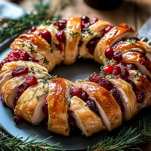 A delicious looking turkey and cranberry crescent ring.