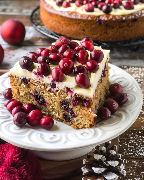 A slice of cranberry Christmas cake.