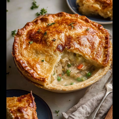 A close up of a chicken pot pie.