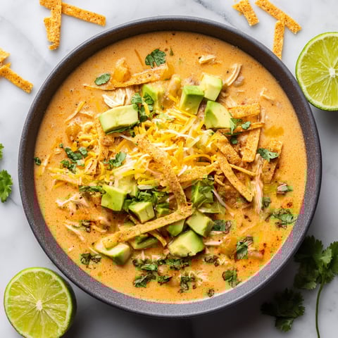 A bowl of white chicken chili with chips on top.