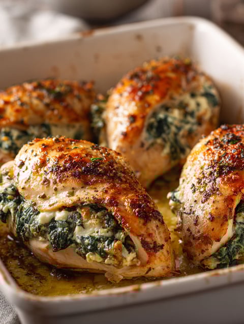 Chicken breasts stuffed with spinach and cheese.