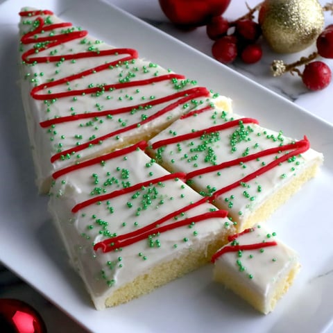 A slice of Little Debbie Christmas Tree Cake.