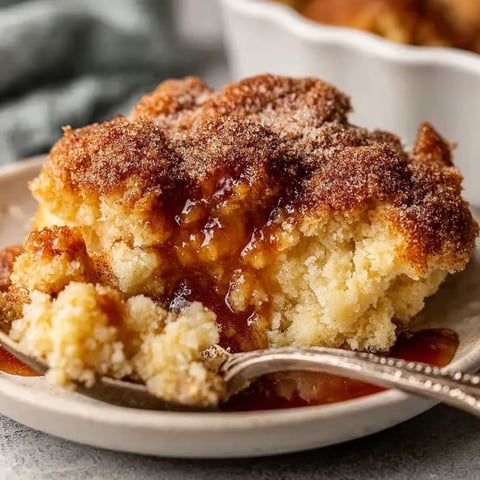 A close up of a delicious snickerdoodle cobbler.