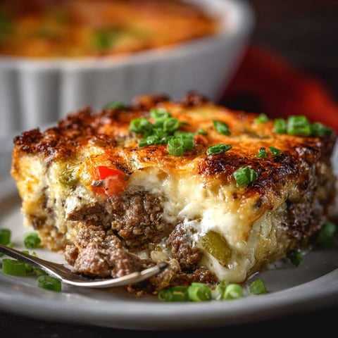 A slice of low carb Philly cheesesteak casserole.