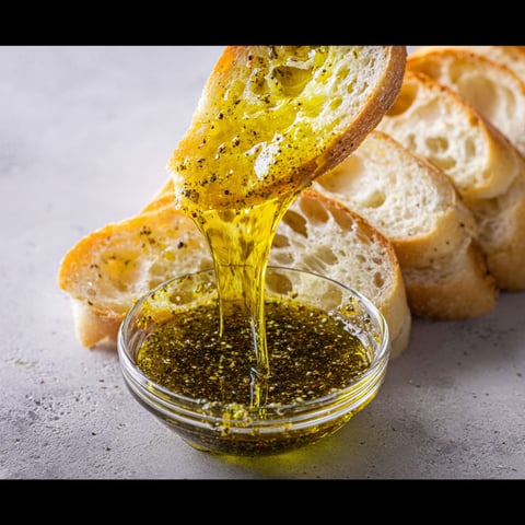 A bowl of olive oil dipping sauce.