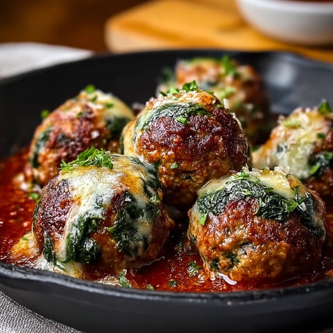 A plate of meatballs with spinach and garlic.