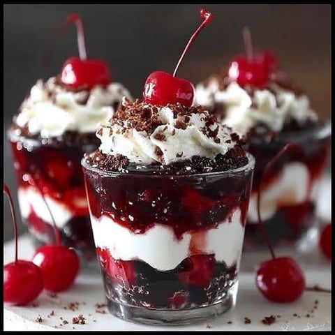 A close up of a black forest cup.