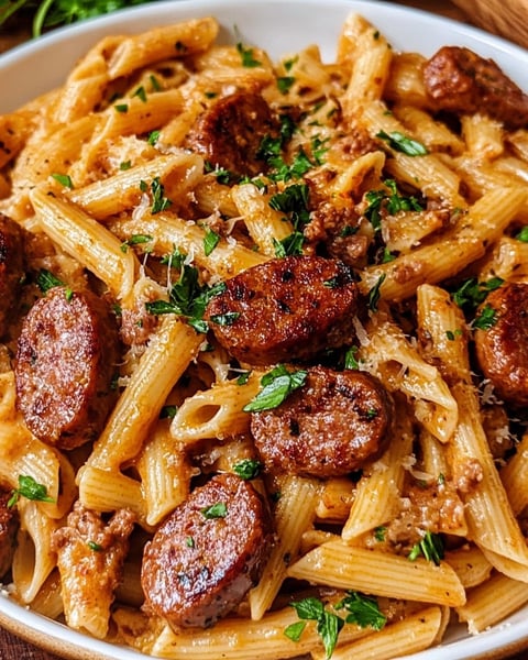 Creamy Cajun Sausage Pasta.