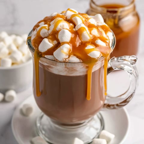 A glass of salted caramel hot chocolate.