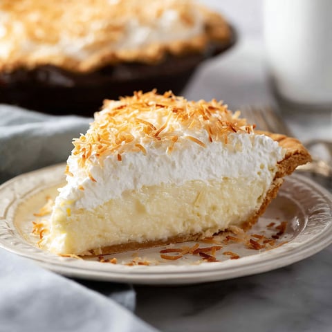 A slice of coconut cream pie.