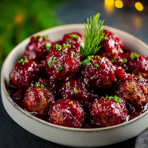 A bowl of meatballs with a green herb on top.