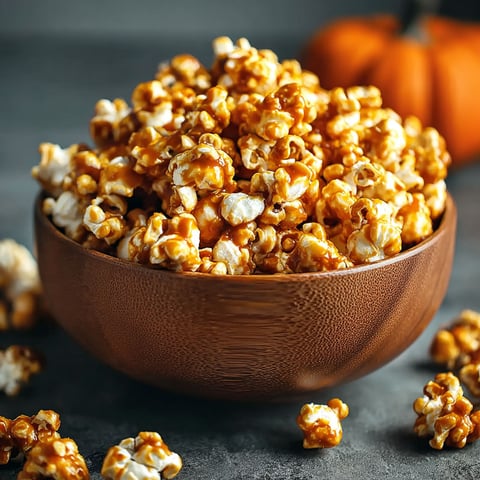 A bowl of popcorn with a pumpkin spice caramel topping.