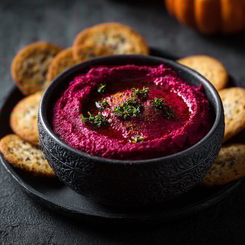 A bowl of hummus with a spoon in it.