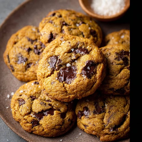 A plate of chewy pumpkin chocolate chip cookies.