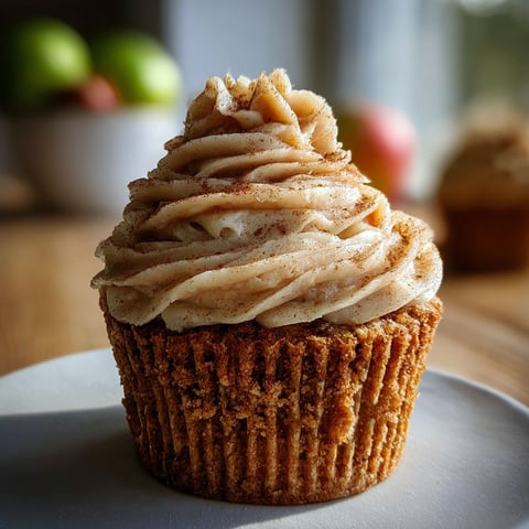 A cupcake with a cinnamon buttercream on top.