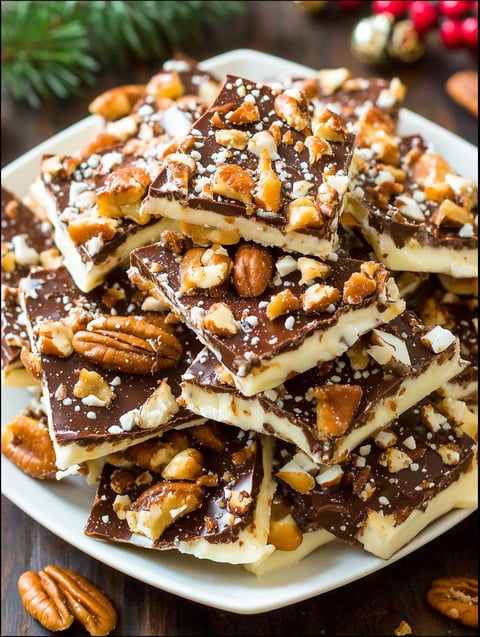 A plate of chocolate and peanut butter candy.