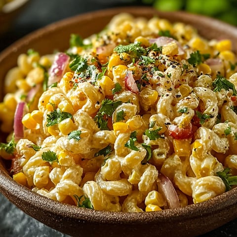 A bowl of Mexican street corn pasta salad.