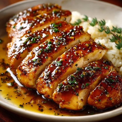 A plate of honey mustard chicken.