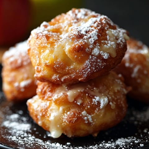 Three baked apple donuts with powdered sugar.
