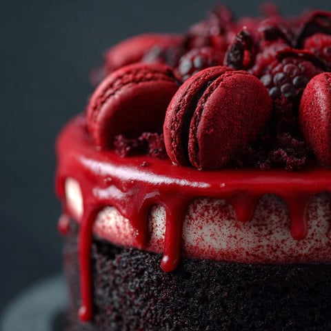 A slice of red velvet cake with chocolate frosting.