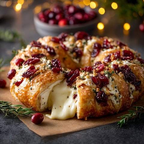 A cheese and cranberry Christmas wreath.