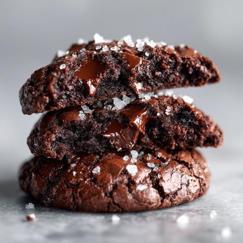 Salted brownie cookies stacked on top of each other.