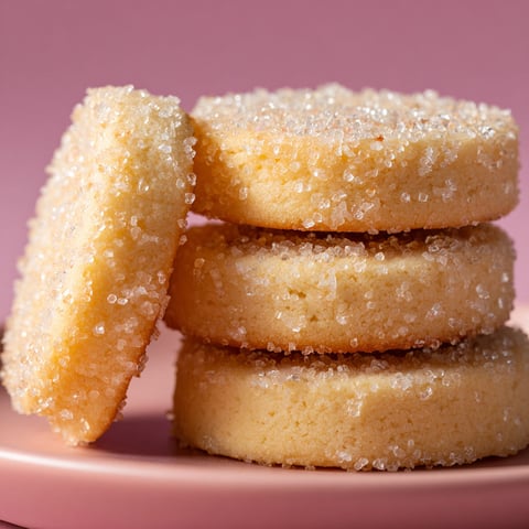 French Butter Cookies stacked on a pink plate.
