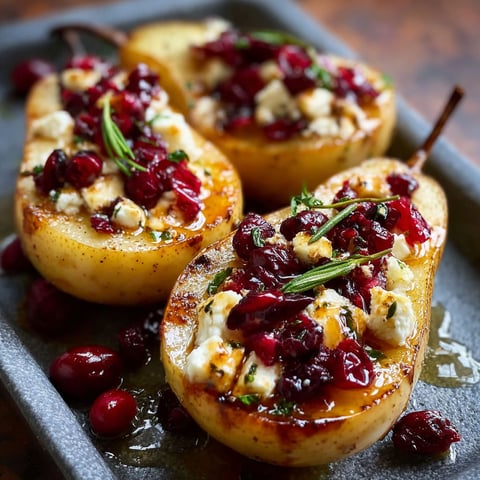 Baked pears with feta, honey, and cranberries.