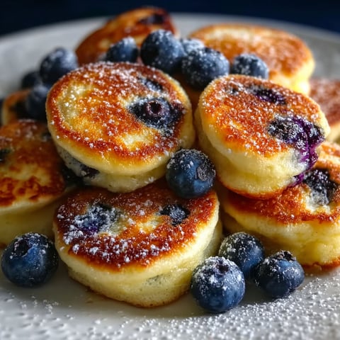 Blueberry lemon pancake bites on a plate.