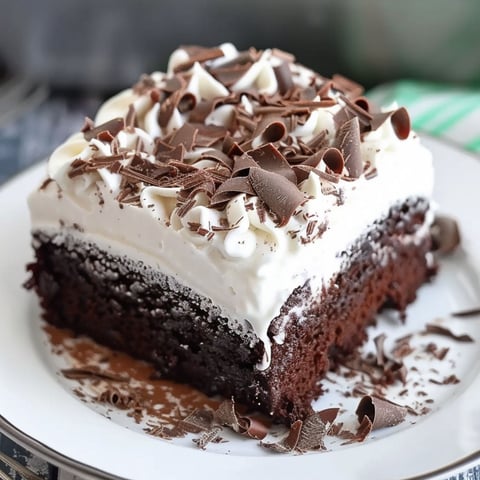 A slice of Irish Cream Chocolate Poke Cake.