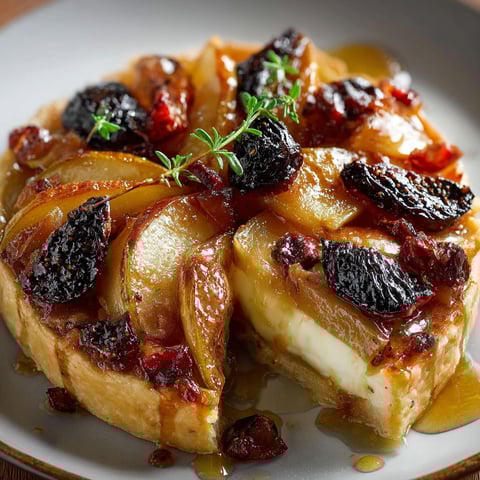 A close up of a Figgy Apple Brie Tart.