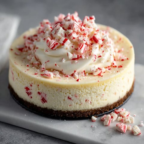 A slice of white chocolate peppermint cheesecake.