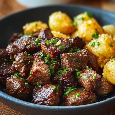 A bowl of beef and potatoes.