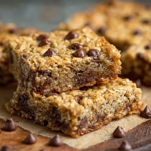 A mouthwatering close-up shot of an oatmeal chocolate chip bar.