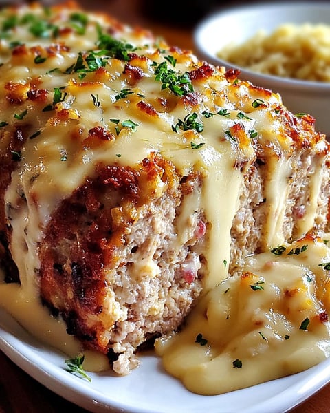 A piece of chicken cordon bleu meatloaf.