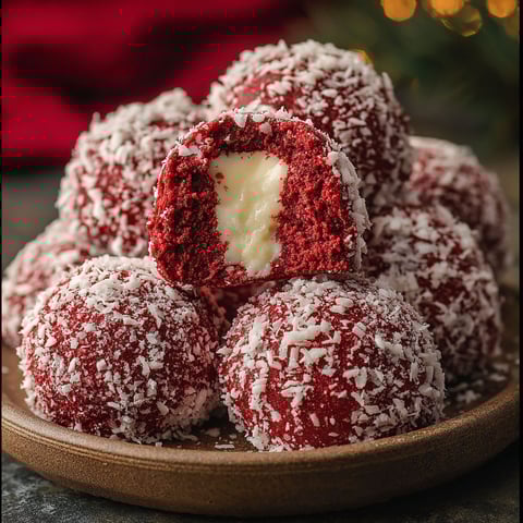 Red Velvet Snowball Cookies with White Chocolate Filling