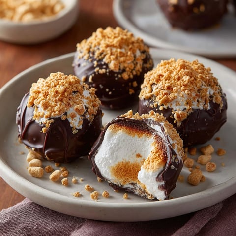 Marshmallow truffles with white marshmallows on top.
