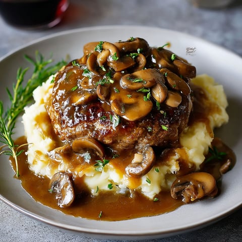 A plate of food with mushrooms and gravy.