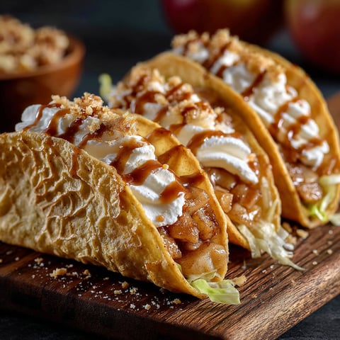 A plate of apple pie tacos with whipped cream on top.