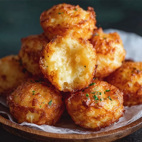 A stack of mashed potato cheese puffs.