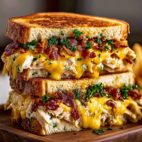 A sandwich with bacon and cheese on top.