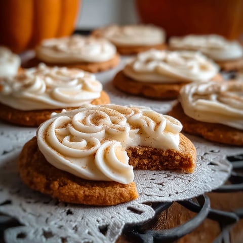 A plate of pumpkin sugar cookies with cream cheese frosting.