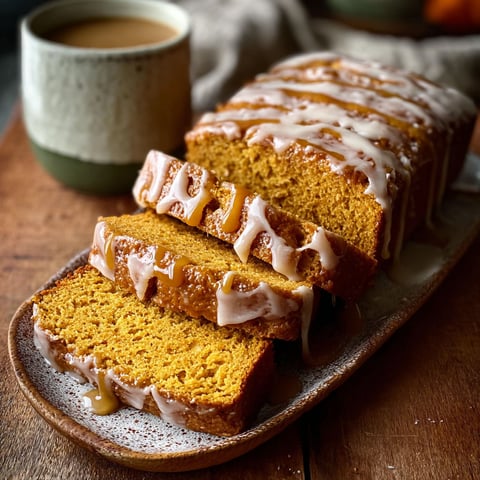 A slice of pumpkin bread with a glaze.