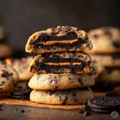 Halloween Oreo stuffed chocolate chip cookies.